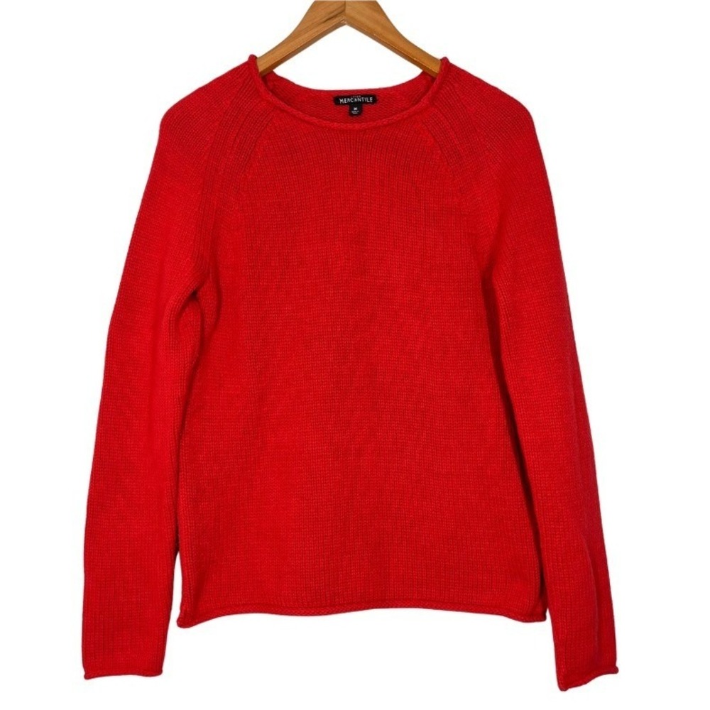 J.Crew Mercantile Womens Red Cotton Raglan Roll Crewneck Sweater Sz M Medium